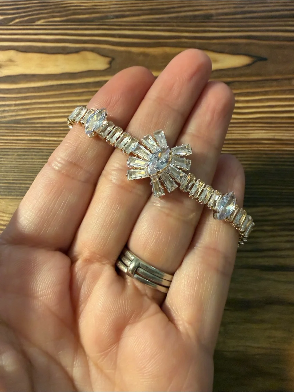 Gold Plated Crystal Clear Bracelet - Statement Tennis Bracelet